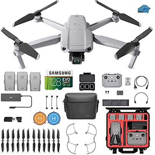 DJI Mavic Air 2 Fly More Combo - Drone Quadcopter UAV with 48MP Camera, 3 batteries, Case, 128gb SD Card, Lens Filters, Landing pad Kit with Must Have Accessories