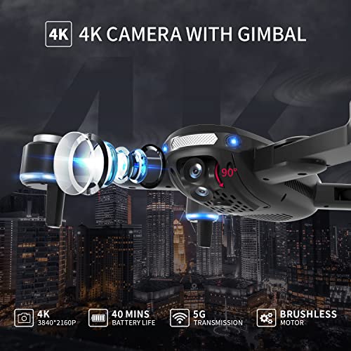 GPS Drone with 4K Camera for Adults Begineer, New model RC Drone Quadcopter with Brushless Motor Strong Wind-resistant Dual Camera 5G WiFi FPV Live Video Foldable Drone 40mins Flight Time Auto Return Follow Me 3 Speeds