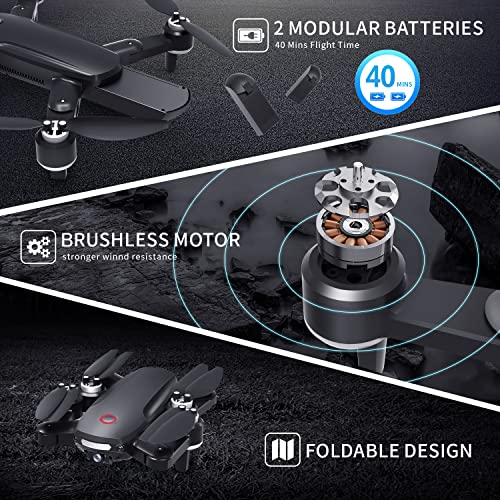 GPS Drone with 4K Camera for Adults Begineer, New model RC Drone Quadcopter with Brushless Motor Strong Wind-resistant Dual Camera 5G WiFi FPV Live Video Foldable Drone 40mins Flight Time Auto Return Follow Me 3 Speeds