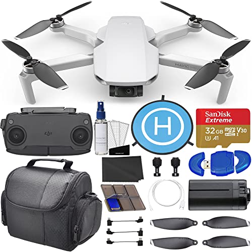 Digital Village DJI Mavic Mini Portable Foldable Drone Quadcopter with SanDisk 32GB MicroSD Card, Carrying Case, Landing