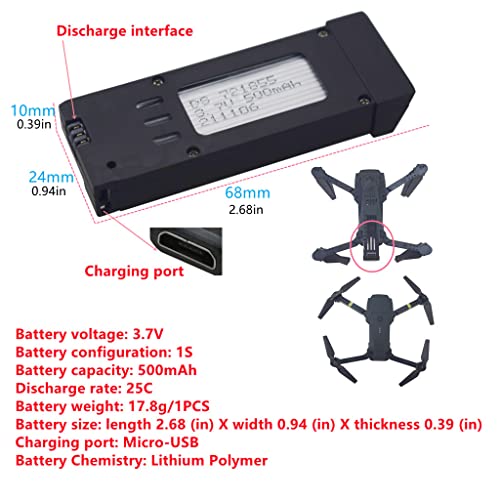 Fytoo 3.7V 500mAh Lithium Battery for E58 S168 JY019 Quadcopter Spare Parts UAV Lithium Battery (3PCS)