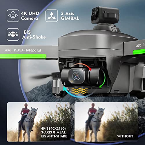 XiL 3-Axis Gimbal GPS Drone with 4K EIS Camera for Adults , 13000ft Video Transmission,193MAX2 FPV Quadcopter with 66 Mins Long Flight Time, Obstacle Avoidance, Auto Return Home,Brushless Motor