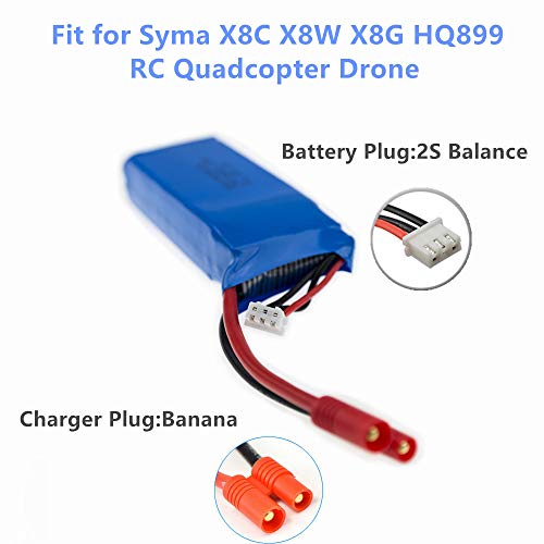 CBB 7.4V 2500mAh Lipo Battery Banana Plug for DRC-446 Syma X8C X8W X8G HQ899 RC Quadcopter Parts X8C Battery 2 Pack with USB Charger
