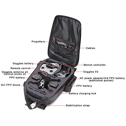 Waterproof Shockproof DJI FPV Backpack Portable Hard Case for DJI FPV Combo Drone, Remote Controller, Batteries, FPV Bag with YKK Zipper