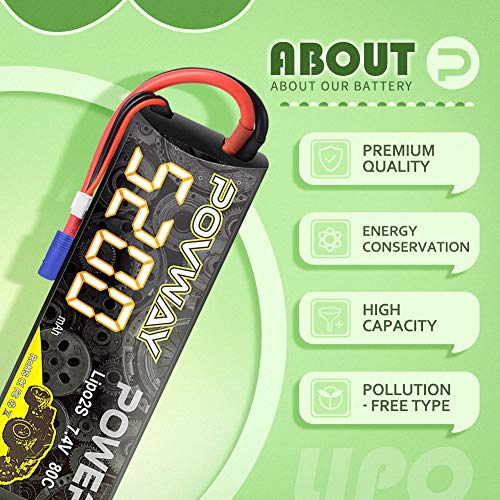 POVWAY 2S Lipo Battery 5200mAh 80C 7.4V RC Battery Hard Case with EC3 Plug for RC Cars, RC Truck, RC Airplane, RC Helicopter, Drone, Quadcopter - 2pack