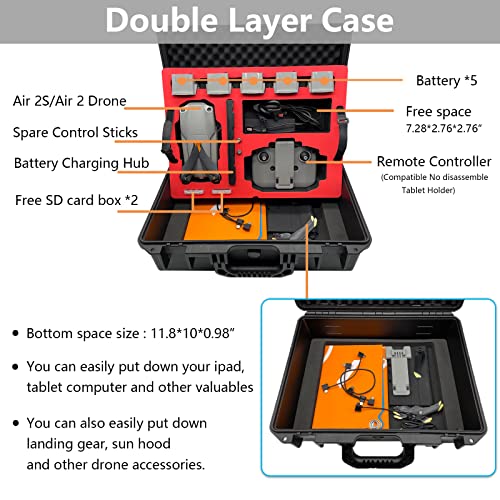 judunmsk Air 2S Waterproof Hard Case Kit, Double Layer Carrying Case for DJI Mavic Air 2/Air 2S,Includes Tablet Holder Accessory Set, Professional Drone Accessories(Does not include drones)