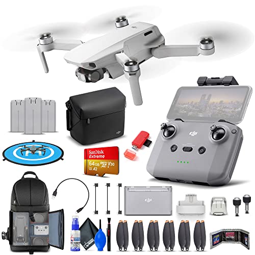 DJI Mini 2 Fly More Combo - Drone Quadcopter UAV - Ultralight and Foldable, with 12MP, 4K Camera, 31 Min Flight Time, (CP.MA.00000306.01) + 64GB Card + BackPack + Landing Pad + Cleaning Kit + More
