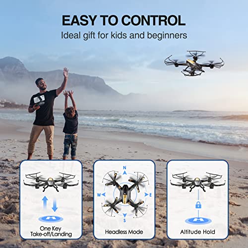 ATTOP Drones for Adults/Kids/Beginners- A8 Larger 1080P FPV Drone with Camera One Key Start/Hover/Land Kids Drone Remote/APP/Voice/Gesture Control 24 Min Flight Low Battery Warn Safe Design Gift Ideas