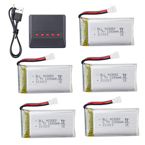 Fytoo 5Pcs 3.7V 1200mah Upgrade Li-Polymer Battery and 5in1 Batteries Charger for SYMA X5SW X5SC X5SC-1 RC Quadcopter Drone Replacement Battery Spare Parts