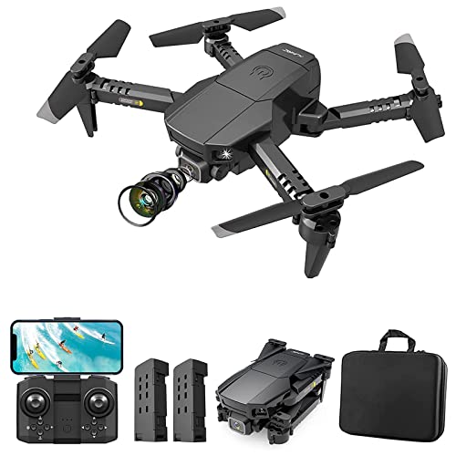 3T6B Mini Drones with Camera for Adults, Foldable RC Quadcopter Toys, App WiFi FPV Live Video, 3D Flips, Optical Flow Positioning, 2.4GHz Anti-Jamming Foldable Drones with 2 Batteries