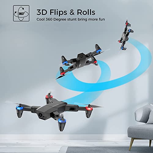 SIMREX X500 mini Drone Optical Flow Positioning RC Quadcopter with 720P HD Camera, Altitude Hold Headless Mode, Foldable FPV Drones WiFi Live Video 3D Flips Easy Fly Steady for Learning Black