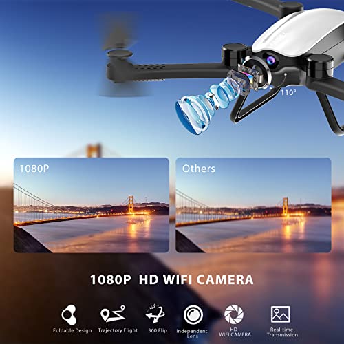 SIMREX X900 Drone Optical Flow Positioning RC Quadcopter with 1080P HD Camera, Altitude Hold Headless Mode, Foldable FPV Drones WiFi Live Video 3D Flips 6axis RTF Easy Fly Steady for Learning Matte White
