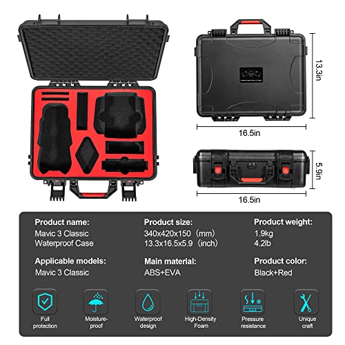 STARTRC Hard Case for DJI Mavic 3 Classic Fly More Combo and Controller, Waterproof Carrying Case for DJI Mavic 3 Classic Accessories
