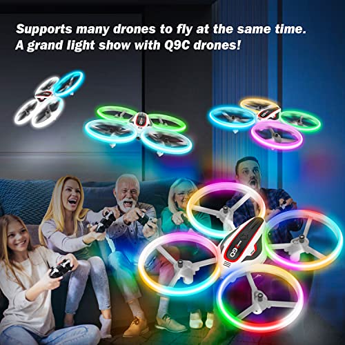 Q9C RC Drone with 720P HD FPV Camera for Kids and Adults Cool Toys Gifts for Boys Girls Teenage with LED Light,Propeller Full Protect,Hobby Quadcopter with Altitude Hold,2 Batteries and Remote Control,Easy to Fly