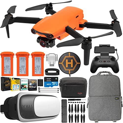 Autel Robotics EVO Nano+ Premium Elite Content Creator Drone Quadcopter (Orange) with 48MP & 4K Video Triple Battery Bundle Including Deco Gear Backpack + FPV VR Headset +Landing Pad and Software Kit