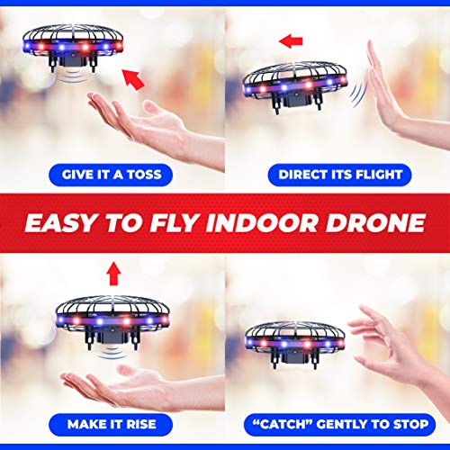 Force1 Scoot LED Hand Operated Drone for Kids or Adults - Hands Free Motion Sensor Mini Drone, Easy Indoor Small UFO Toy Flying Ball Drone Toy for Boys and Girls (Red/Blue)