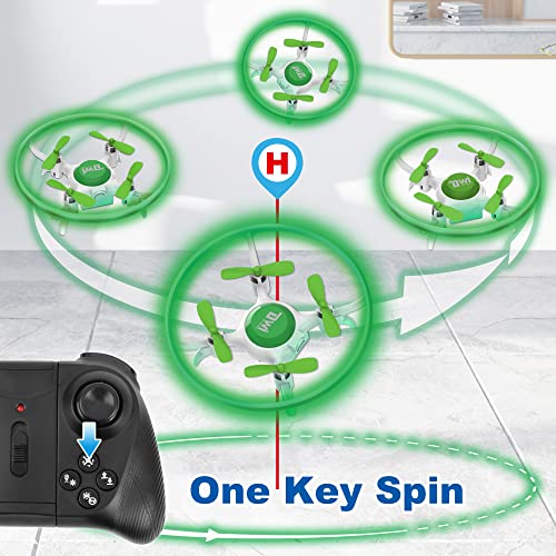 Dwi Dowellin 4.2 Inch Mini Drone for Kids with LED Lights Crash Proof One Key Take Off Landing Spin Flips RC Flying Toys Drones for Beginners Boys and Girls Adults Quadcopter 2 Batteries, Green