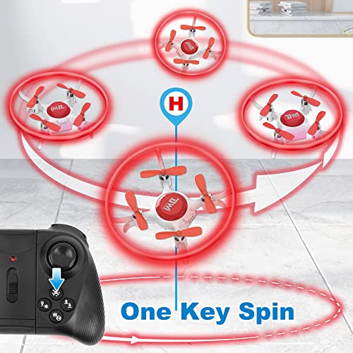 Dwi Dowellin 4.2 Inch Mini Drone for Kids with LED Lights Crash Proof One Key Take Off Landing Spin Flips RC Flying Toys Drones for Beginners Boys and Girls Adults Quadcopter, 2 Batteries, Red