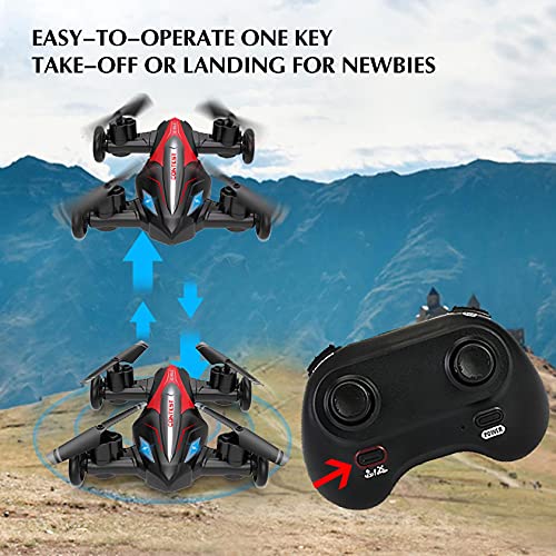 Drone_Flying Cars Quadcopter Air-Ground Dual Mode Switchwith Remote Control Car with 360°Rolling, Speed Switch, LED Lights, One Key Return,Headless Mode (Red)
