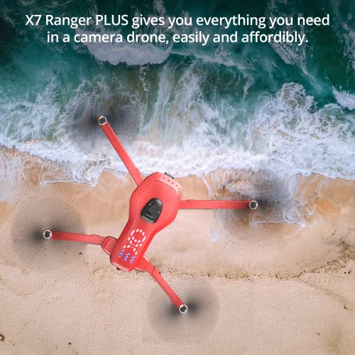 EXO X7 Ranger Plus - High End Camera Drone for Adults. Long Battery & Range, 4K Camera, 3 Axis Gimbal, Obstacle Avoidance, 27MPH Speed. Powerful & Playful Drone with Camera and GPS Return to Home. (3 Batteries, USA Red)