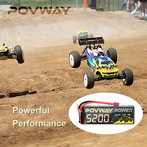 POVWAY 5200mAh 2S LiPo Battery 50C 7.4V RC Battery Hard Case for RC Cars, RC Truck, RC Airplane, RC Helicopter, Drone, Quadcopter (2S 5200mAh 50C Tplug -1pack)