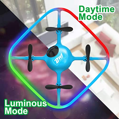 Dwi Dowellin Mini Drone for Kids, LED Lights Remote Control Drone, Nano RC Quadcopter with Auto Hovering Small&Easy Flying Toys Drones for Beginners Boys and Girls Adults, Blue