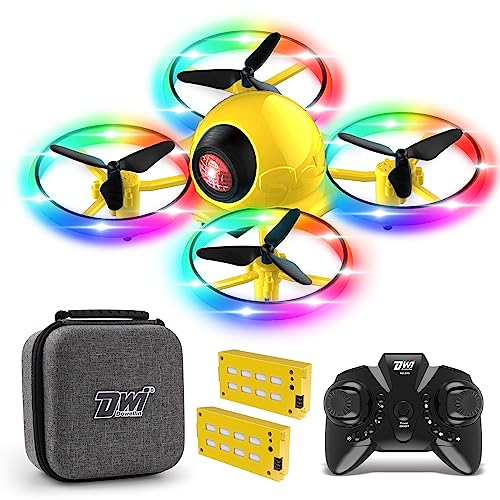 Dwi Dowellin 6.3 Inch 10 Minutes Long Flight Time Mini Drone for Kids with Blinking Light One Key Take Off Spin RC Nano Quadcopter Toys Drones for Beginners Boys Girls 2 Batteries, Yellow