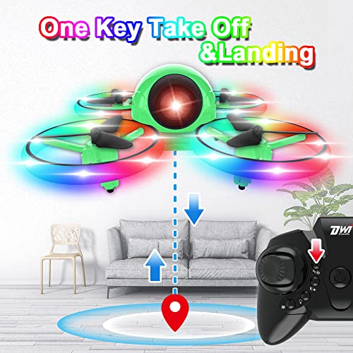 Dwi Dowellin 6.3 Inch 10 Minutes Long Flight Time Mini Drone for Kids with Blinking Light One Key Take Off Spin Crash Proof RC Nano Quadcopter Toys Drones for Beginners Boys and Girls 2 Batteries, Green