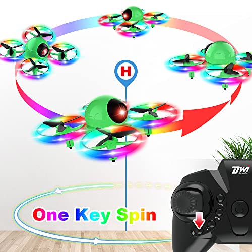 Dwi Dowellin 6.3 Inch 10 Minutes Long Flight Time Mini Drone for Kids with Blinking Light One Key Take Off Spin Crash Proof RC Nano Quadcopter Toys Drones for Beginners Boys and Girls 2 Batteries, Green