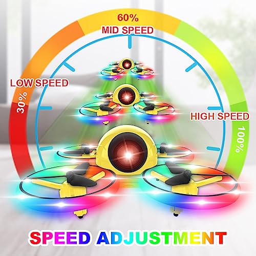 Dwi Dowellin 6.3 Inch 10 Minutes Long Flight Time Mini Drone for Kids with Blinking Light One Key Take Off Spin RC Nano Quadcopter Toys Drones for Beginners Boys Girls 2 Batteries, Yellow