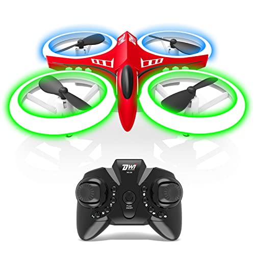 Dwi Dowellin 4.9 Inch Mini Drone for Kids Crash Proof LED Lights One Key Take Off Landing Flips RC Remote Control Small Drones Toys for Beginners Boys and Girls Adults Nano Quadcopter, Red