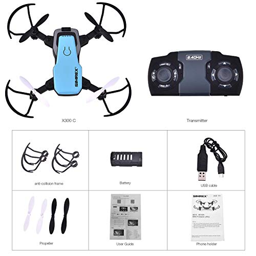 SIMREX X300C Mini Drone RC Quadcopter Foldable Altitude Hold Headless RTF 360 Degree FPV Video WiFi 720P HD Camera 6-Axis Gyro 4CH 2.4Ghz Remote Control Super Easy Fly for Training(Blue)