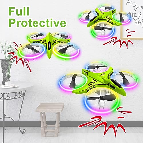 Dwi Dowellin 4.9 Inch Mini Drone for Kids with LED Lights Crash Proof One Key Take Off Landing Flips RC Remote Control Small Flying Toys Drones for Beginners Boys and Girls Adults Nano Quadcopter, Green