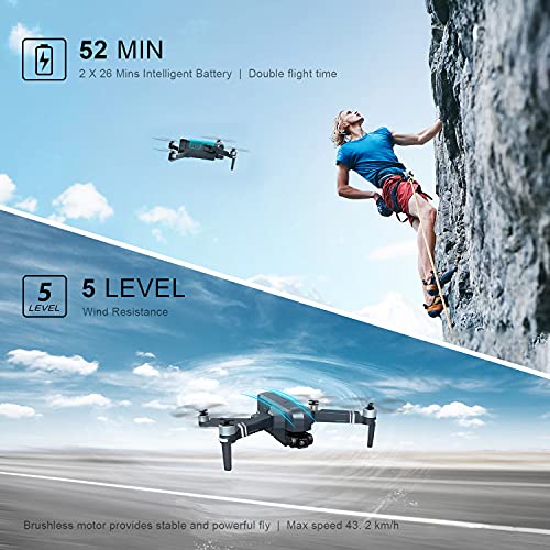 2-Axis Gimbal GPS EIS Drones with Camera for Adults 4K, Long Range Transmission, Auto Return Home Follow Me, DEERC Quadcopter with 2 Modular Batteries 52 Mins, Level 5 Wind Resistance, Brushless Motor