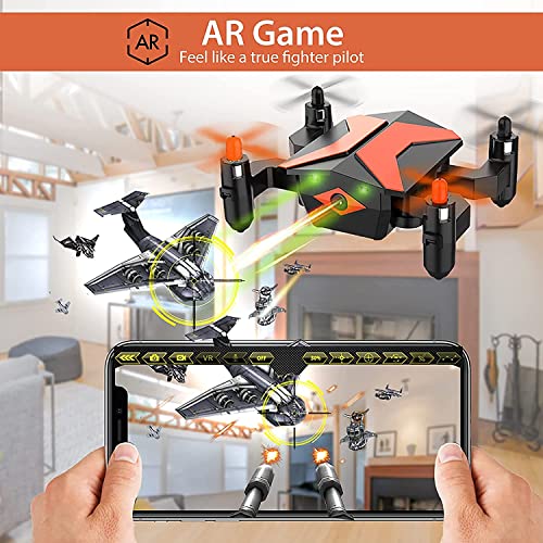 Drone with Camera - FPV Drones for Kids, RC Quadcopter Tiny Drone with App FPV Video, Voice Control, Altitude Hold, Headless Mode, Trajectory Flight, Foldable Kids Drone Girls Gifts Boy Toys - Orange