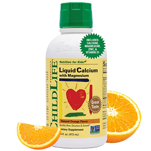 ChildLife Essentials Liquid Calcium Magnesium Supplement - Supports Healthy Bone Growth for Children, Contains Calcium, Magnesium, Zinc, & Vitamin D3, All-Natural, Gluten Free & Non-GMO - Natural Orange Flavor, 16 Ounce Bottle (Pack of 2)