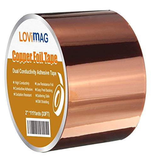 LOVIMAG Copper Foil Tape (2inch X 33 FT) with Conductive Adhesive for Guitar and EMI Shielding, Crafts, Electrical Repairs, Grounding