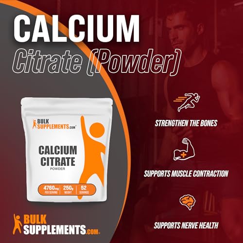BulkSupplements.com Calcium Citrate Powder - Calcium Citrate Supplement - Calcium Powder Supplement - Calcium 1000mg - Calcium Supplement - 4760mg (1000mg Calcium) per Serving (250 Grams - 8.8 oz)