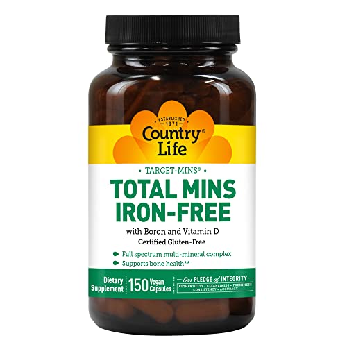 Country Life Target Mins Total Mins Iron-Free with Boron and Vitamin D, 150 Vegan Capsules, Certified Gluten Free, Certified Vegan