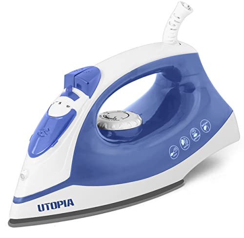 Utopia Home Steam Iron for Clothes with Non-Stick Soleplate - 1200W Clothes Iron with Adjustable Thermostat Control, Overheat Safety Protection & Variable Steam Control (Blue)