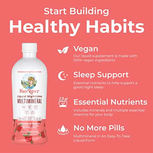 Nighttime Liquid Multimineral Supplement | Sugar Free | Natural Sleep Support for Adults & Kids 1+ | Magnesium, Calcium & MSM | Cranberry Flavor | Vegan | Gluten Free | 32 Fl Oz