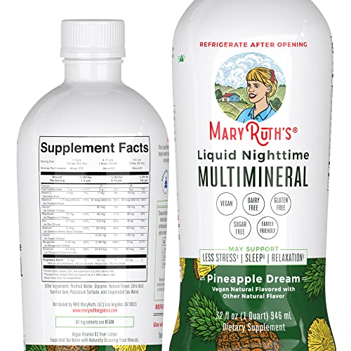 Nighttime Liquid Multimineral Supplement | Sugar Free | Natural Sleep Support for Adults & Kids | Magnesium, Calcium & MSM | Pineapple Flavor | Vegan | Gluten Free | 32 Servings