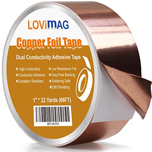 LOVIMAG Copper Foil Tape (1inch X 66 FT) with Conductive Adhesive for Guitar and EMI Shielding, Crafts, Electrical Repairs, Grounding