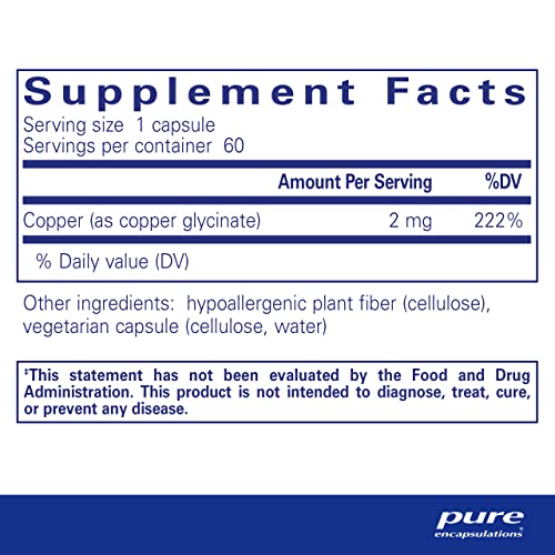 Pure Encapsulations Copper (Glycinate) | Iron Absorption Supplement for Red Blood Cell Formation* | 60 Capsules