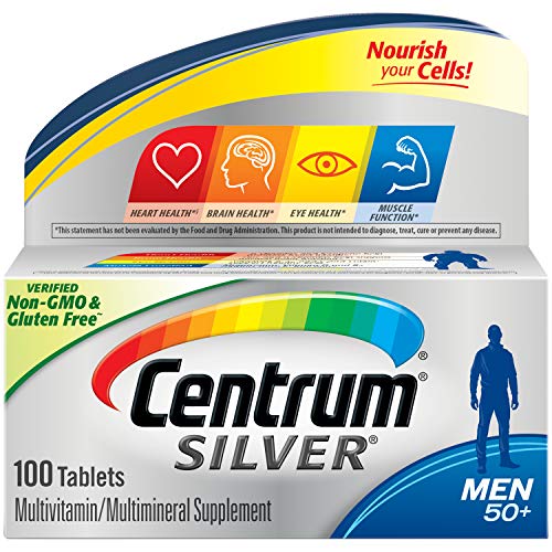 Centrum Silver Multivitamin for Men 50 Plus, Multivitamin/Multimineral Supplement with Vitamin D3, B Vitamins and Zinc, Gluten Free, Non-GMO Ingredients - 100 Count