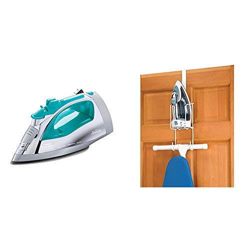 Sunbeam 1400W Steammaster Steam Iron with Shot of Steam Feature and Retractable Cord & Whitmor Wire Over The Door Ironing Caddy - Iron and Ironing Board Storage Organizer