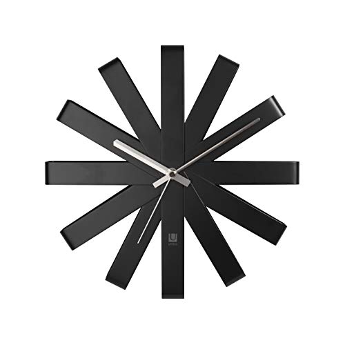Umbra 118070-040 Ribbon Modern 12-inch, Battery Operated Quartz Movement, Silent Non Ticking Wall Clock, Black