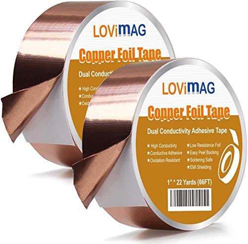 Copper Foil Tape (1inch X 66 FT X 2) with Conductive Adhesive for Guitar and EMI Shielding, Crafts, Electrical Repairs, Grounding