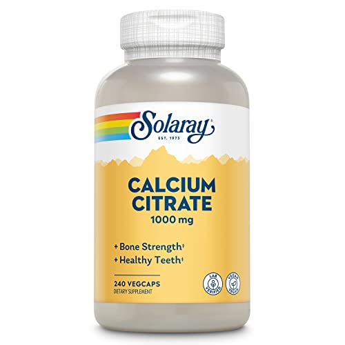 Solaray Calcium Citrate 1000mg, Chelated Calcium Supplement for Bone Strength, Healthy Teeth & Nerve, Muscle & Heart Function Support, Easy to Digest, 60-Day Guarantee, Vegan (240 Count (Pack of 1))
