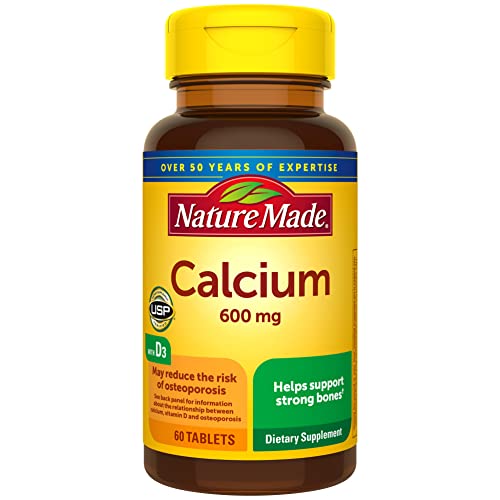 Nature Made Calcium 600 mg with Vitamin D3, Dietary Supplement for Bone Support, 60 Tablets